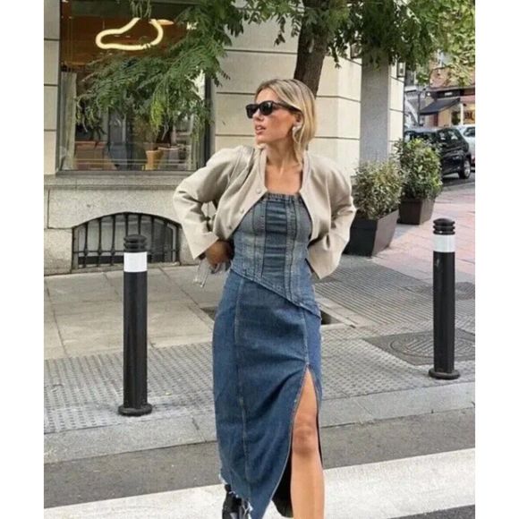 ZARA TRF STRAPLESS DENIM DRESS - Picture 2 of 13